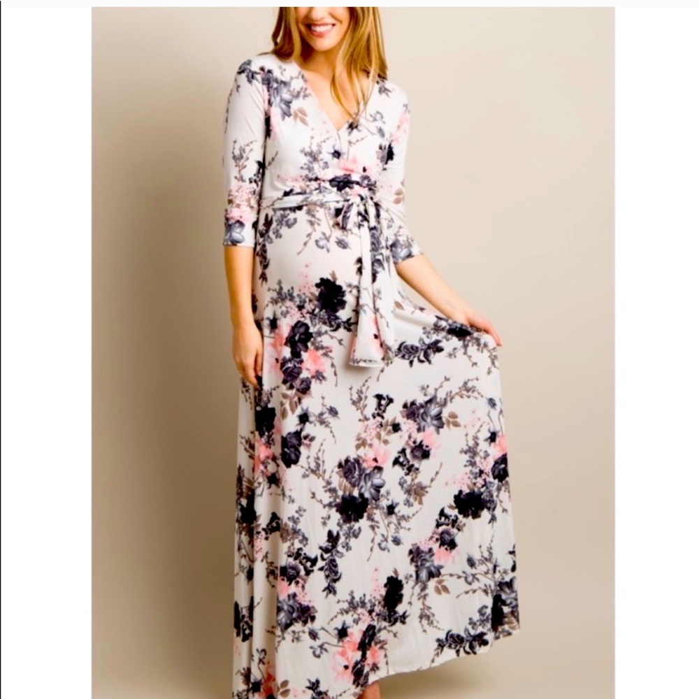 Pinkblush Maternity max wrap dress pink and grey